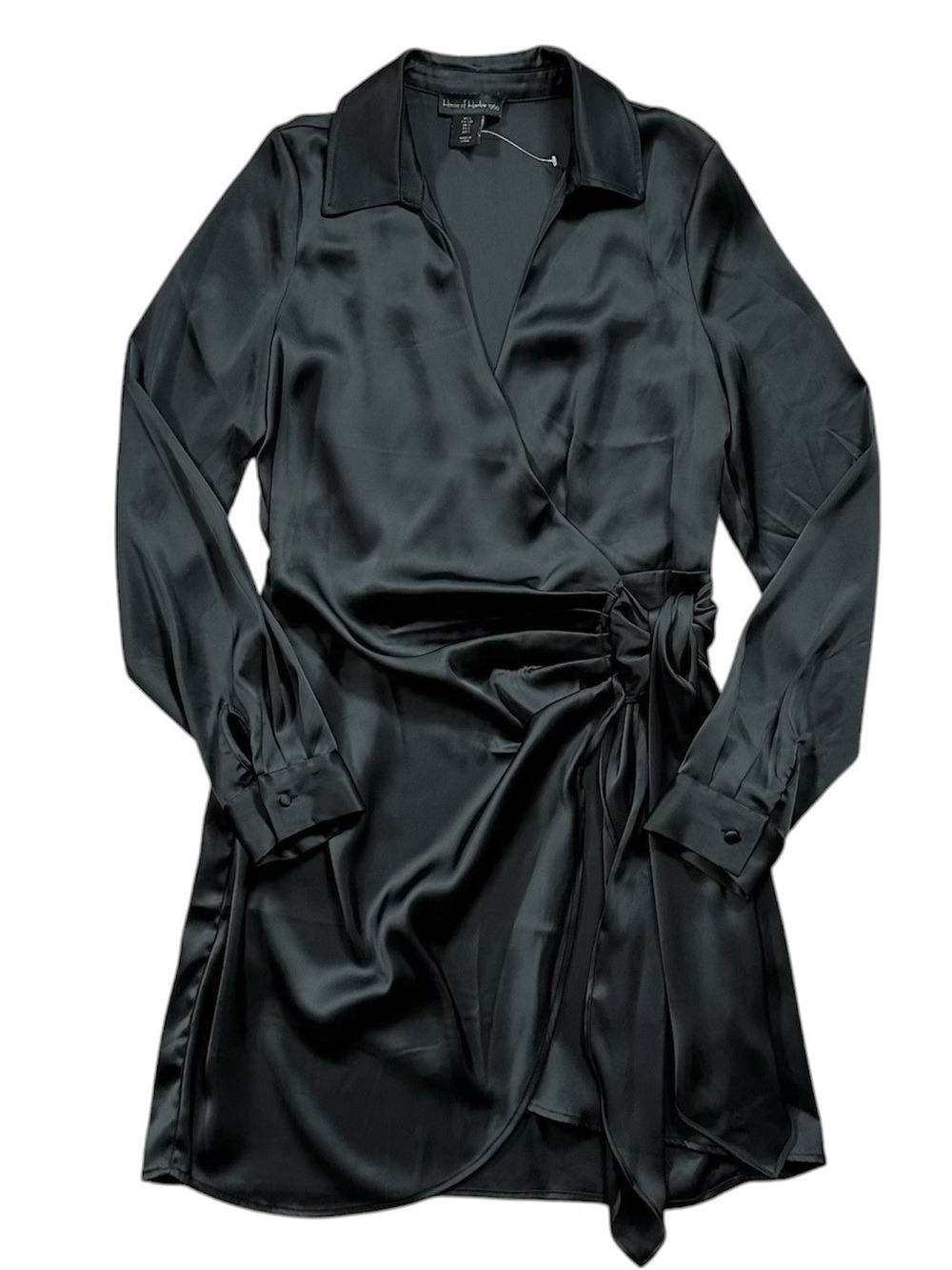 House of Harlow 1960 Satin Wrap Long Sleeve Mini Dress Black Size Small - Picture 14 of 15